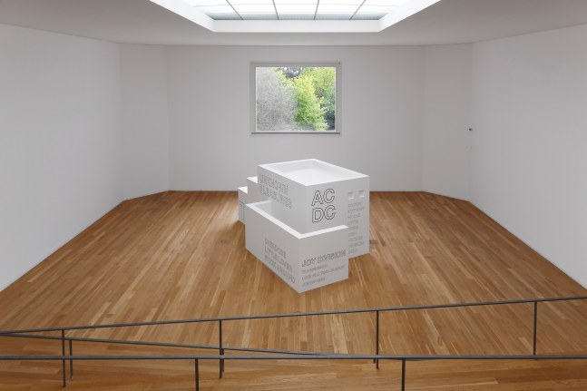 Installation view of sculptures by Liam Gillick