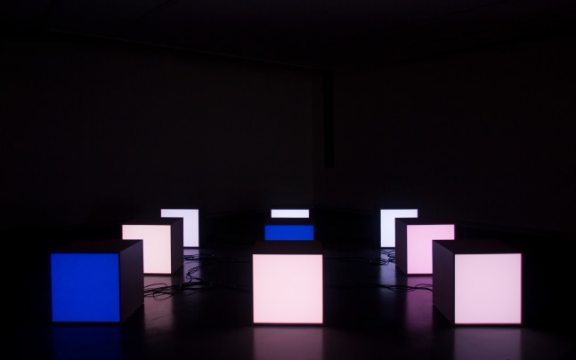 Installation view of sculptures by Angela Bulloch