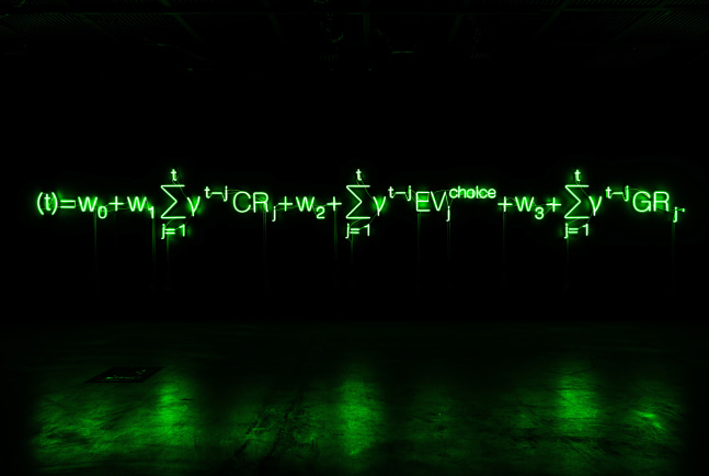 Installation view of sculptures by Liam Gillick