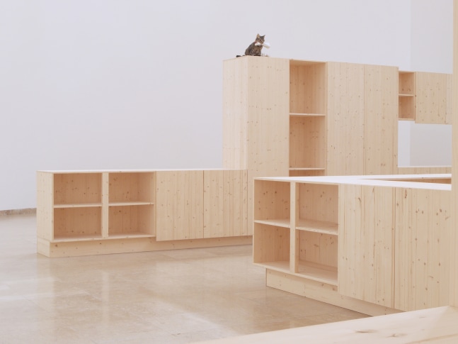 Installation view of sculptures by Liam Gillick