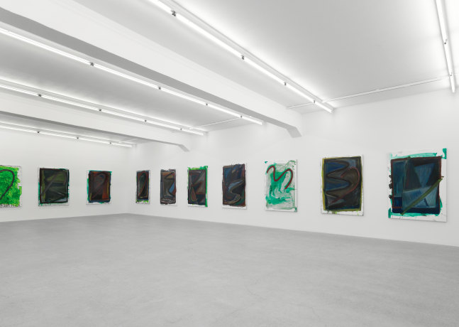 Installation view of Josh Smith paintings exhibition