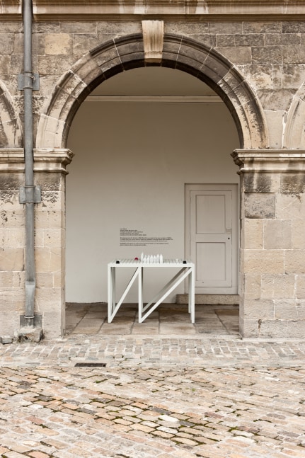 Installation view of sculpture by Liam Gillick