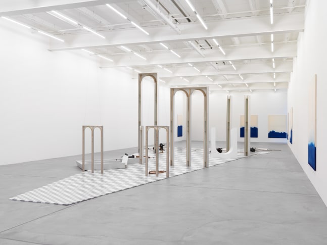 Installation view of paintings and sculptures by Latifa Echakhch