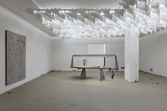 Installation view of sculptures by Martin Boyce