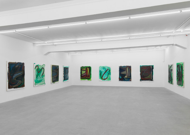Installation view of Josh Smith paintings exhibition