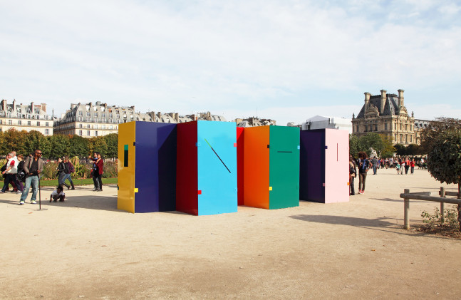 Installation view of sculpture by Sam Falls