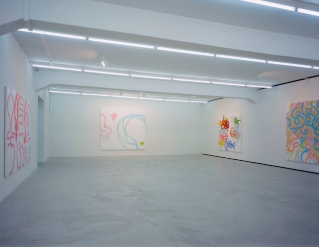 Installation view of Sue Williams painting exhibition