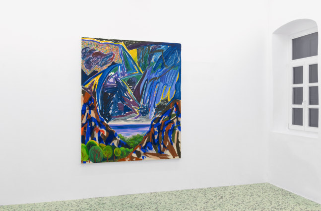 Installation view of Shara Hughes paintings exhibition
