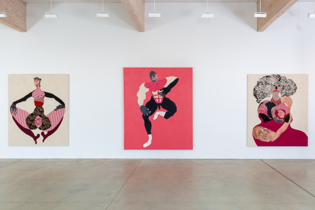Installation view of paintings by Tschabalala Self