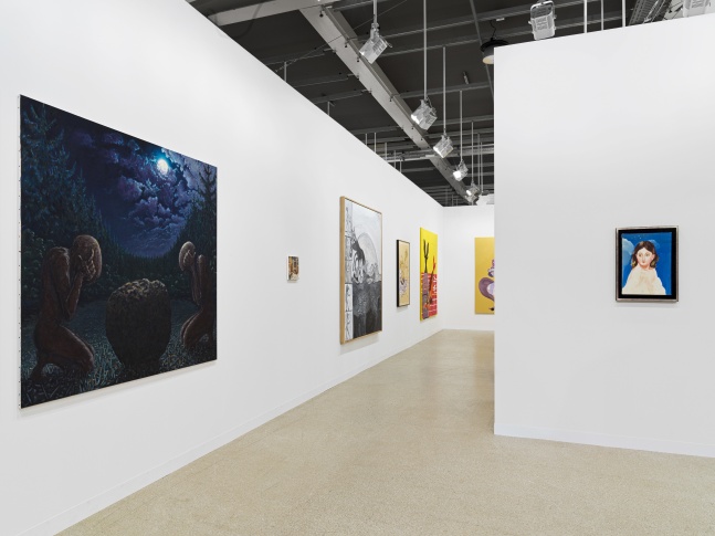installation view of works by various artists at the Art Basel booth