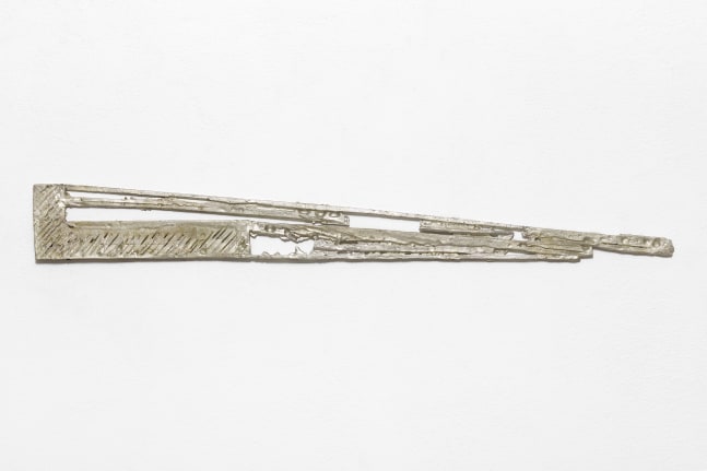 ABSTRACT IS NOT AN EIGHT LETTER WORD

2024

Plaster cast pewter

15.5 x 125 x 3 cm / 6 1/8 x 49 1/4 x 1 1/8 in

&amp;copy; Matias Faldbakken