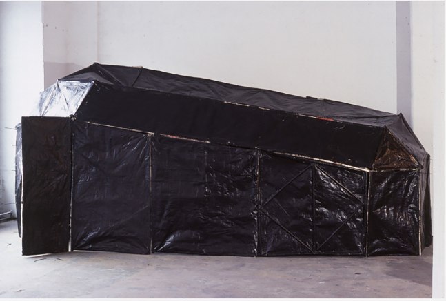 Installation view of sculpture by Oscar Tuazon