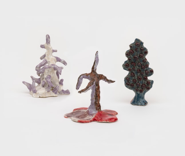 Tree Farm Group 11

2024

Glazed and painted ceramics; 3 parts

Object A 16.5 x 9 x 6 cm / 6 1/2 x 3 1/2 x 2 3/8 in

Object B 21 x 9 x 7 cm / 8 1/4 x 3 1/2 x 2 3/4 in

Object C 19.5 x 6 x 4 cm / 7 5/8 x 2 3/8 x 1 5/8 in

&amp;copy; Shara Hughes