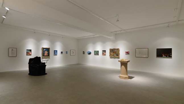 Installation view of Karen Kilimnik painting, photography, and installation exhibition