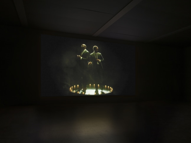 Installation view of Doug Aitken video and sculpture exhibition