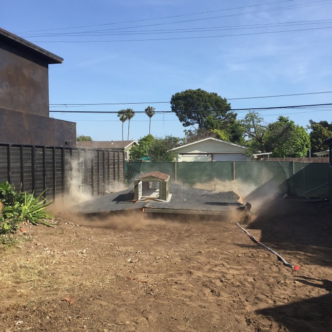 Installation view of sculpture by Oscar Tuazon