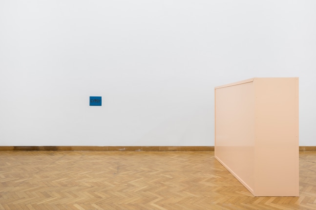 Installation view of paintings and sculptures by Joe Bradley