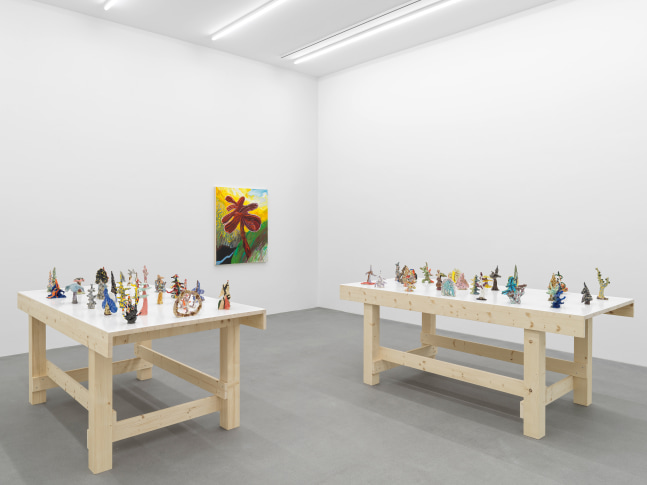 Installation view, Shara Hughes, Tree Farm, Galerie Eva Presenhuber, Waldmannstrasse, Zurich, 2024
