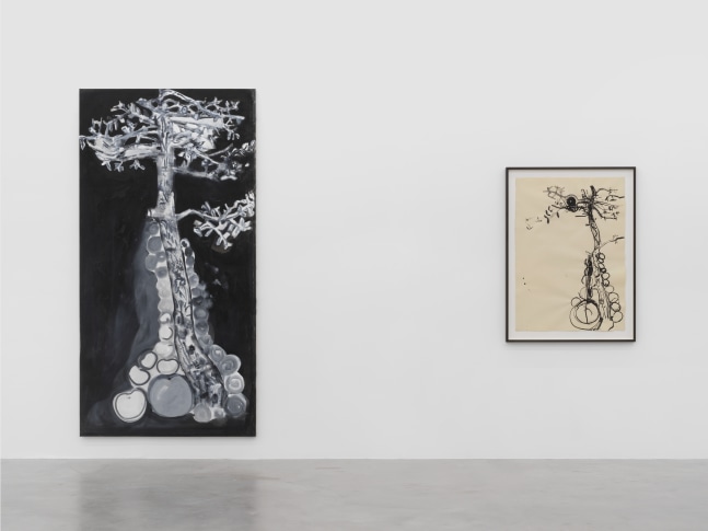 Installation view of Tobias Pils paintings and ink works on paper exhibition