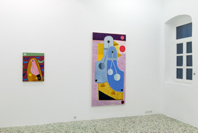 Installation views of drawings and paintings by Austin Eddy