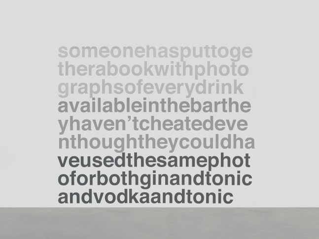 Every Drink Available In The Bar

2001 Matt vinyl text on wall

Dimensions variable

&amp;copy; Liam Gillick