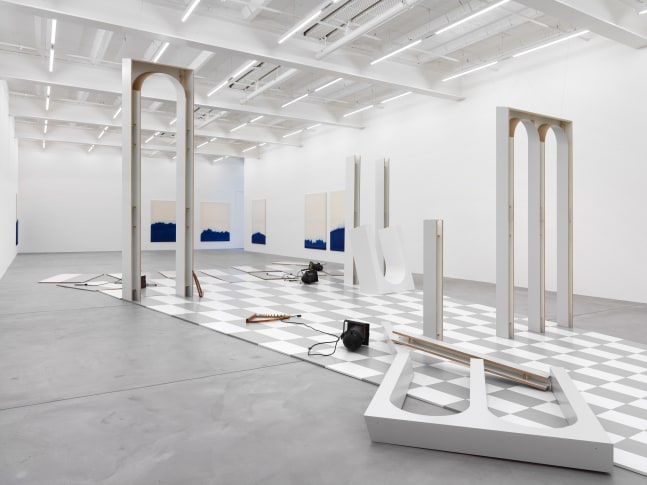 Installation view of paintings and sculptures by Latifa Echakhch