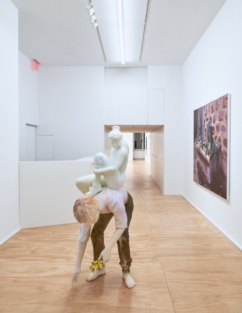 Installation views of paintings by Louisa Gagliardi and sculptures and lenticular works by Yves Scherer