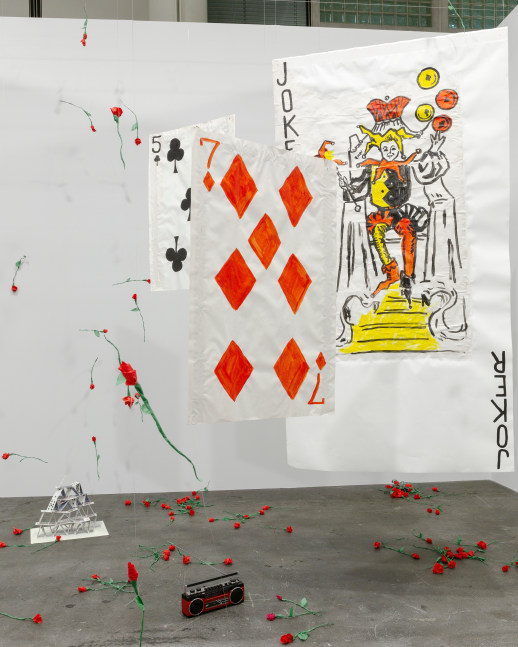 Installation view, Karen Kilimnik, The Joker Episode of The Avengers, Art Basel Unlimited, Basel, 2024