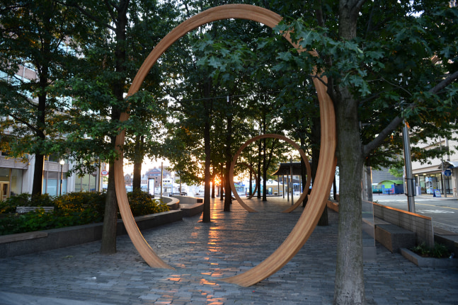 Installation view of sculpture by Oscar Tuazon