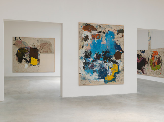 Installation view of paintings by Joe Bradley