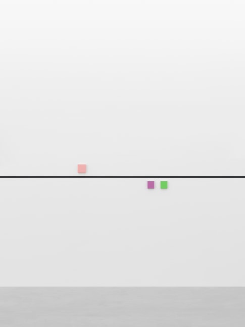 bass + (re)modification

2024

3 objects; lacquered MDF, black line on wall (2.5 cm wide, RAL9005 / deep

black)

Unique

Object 1 12 x 12 x 3 cm / 4 3/4 x 4 3/4 x 1 1/8 in

Object 2 10 x 10 x 3 cm / 3 7/8 x 3 7/8 x 1 1/8 in

Object 3 10 x 10 x 3 cm / 3 7/8 x 3 7/8 x 1 1/8 in

Dimensions variable

&amp;copy; Gerwald Rockenschaub