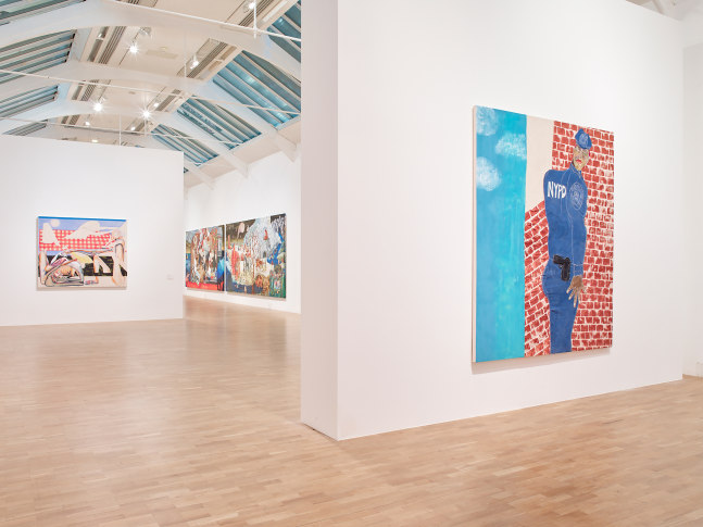 Installation view of paintings by Tschabalala Self