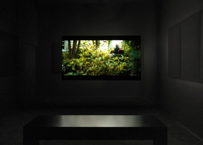 Installation view of Liam Gillick and Adam Pendleton films and wall-based works