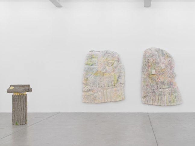 Installation view of Justin Matherly sculpture and wall relief exhibition