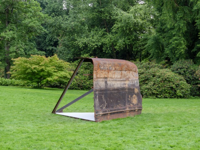 Installation view of sculpture by Oscar Tuazon