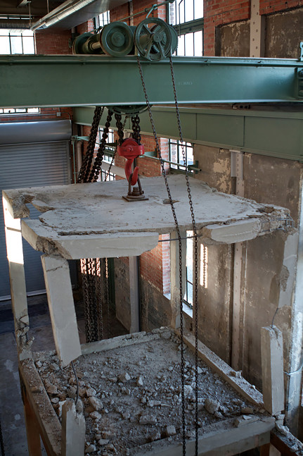 Installation view of sculpture by Oscar Tuazon