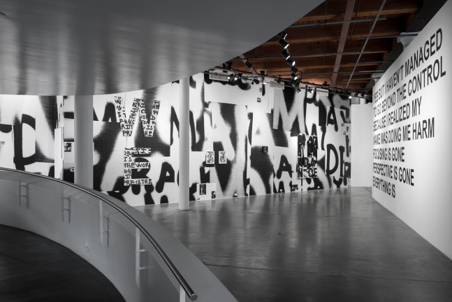 Installation view of paintings by Adam Pendleton