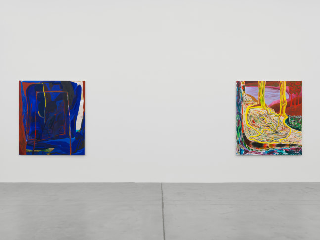Installation view of Shara Hughes paintings exhibition