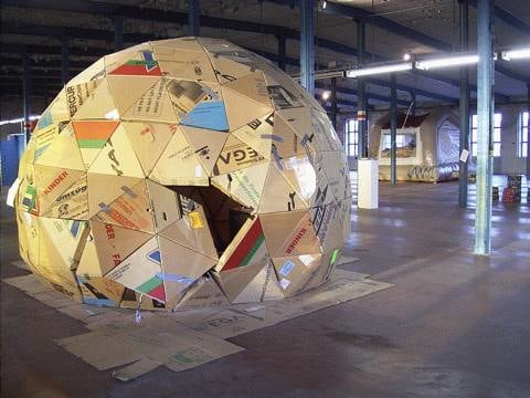 Installation view of sculpture by Oscar Tuazon