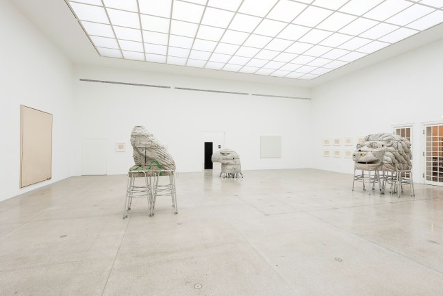 Installation view of sculptures by Justin Matherly and various works by other artists