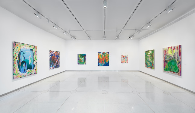Installation view of Paintings by Shara Hughes