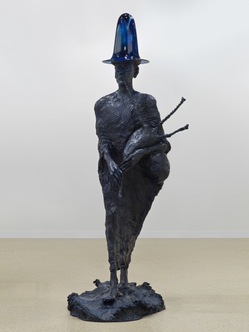 bronze sculpture of a man with a blue glass hat by Jean-Marie Appriou