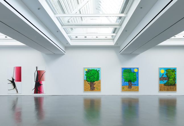 Installation view of paintings by Albert Oehlen and Carroll Dunham