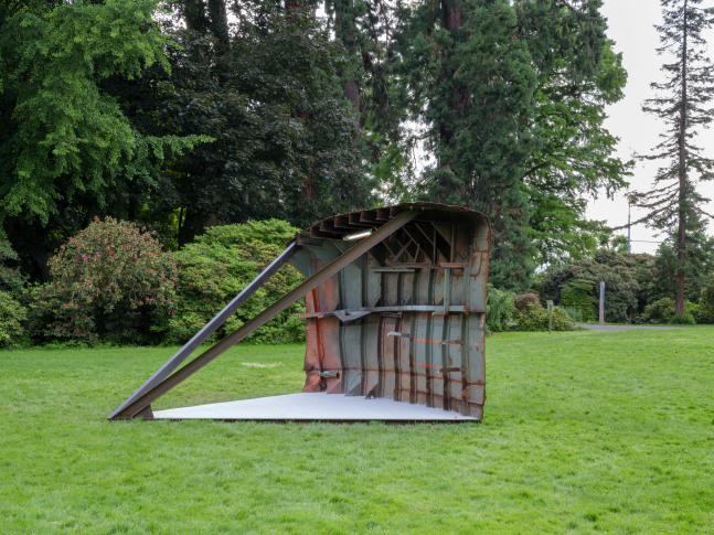 Installation view of sculpture by Oscar Tuazon