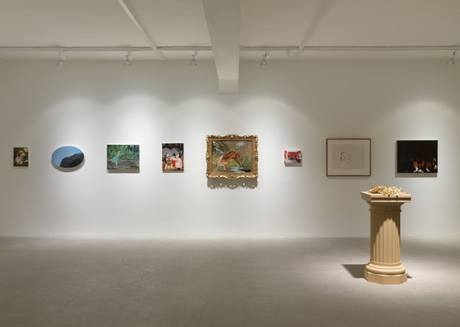 Installation view of Karen Kilimnik painting, photography, and installation exhibition