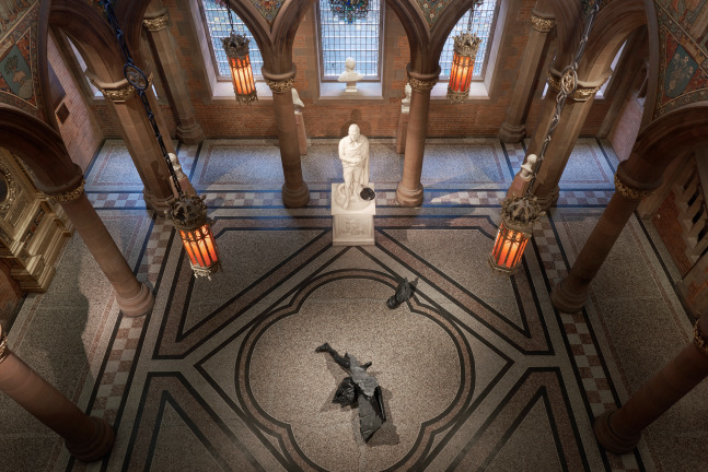 Installation view of sculptures by Douglas Gordon