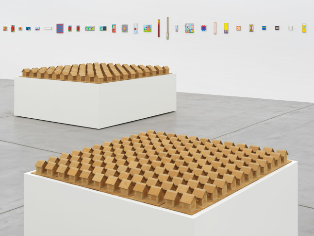 Installation view of Jean-Frédéric Schnyder paintings and cardboard sculpture exhibition