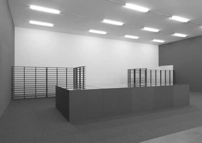 Installation view of sculptures by Liam Gillick