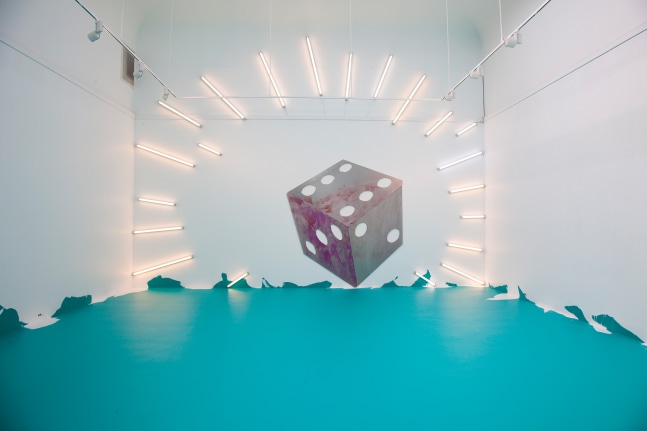 Installation view of sculptures by Urs Fischer, Mark Handforth, and Georg Herold