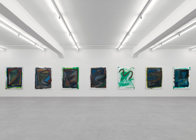 Installation view of Josh Smith paintings exhibition